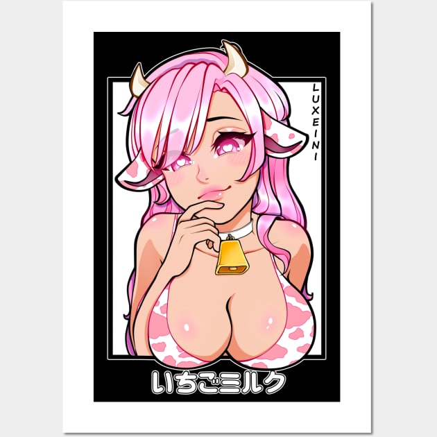 Strawberry Milk Cow Girl Wall Art by luxeini